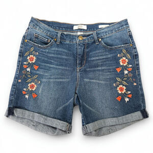 Vintage America Blues Embroidered Bestie Denim Shorts Sz 4 Boho Floral Festival